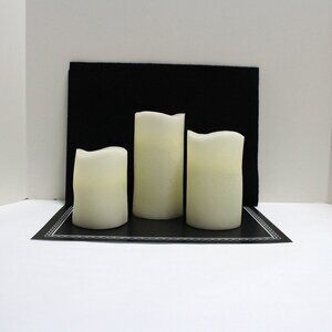 Set of 3 Flameless Pillar Candles Ivory Flickering Textured Battery Operated